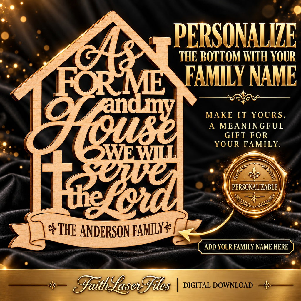 Personalized Family Name House Sign | Joshua 24:15 Christian Laser Cut File (Digital Download)