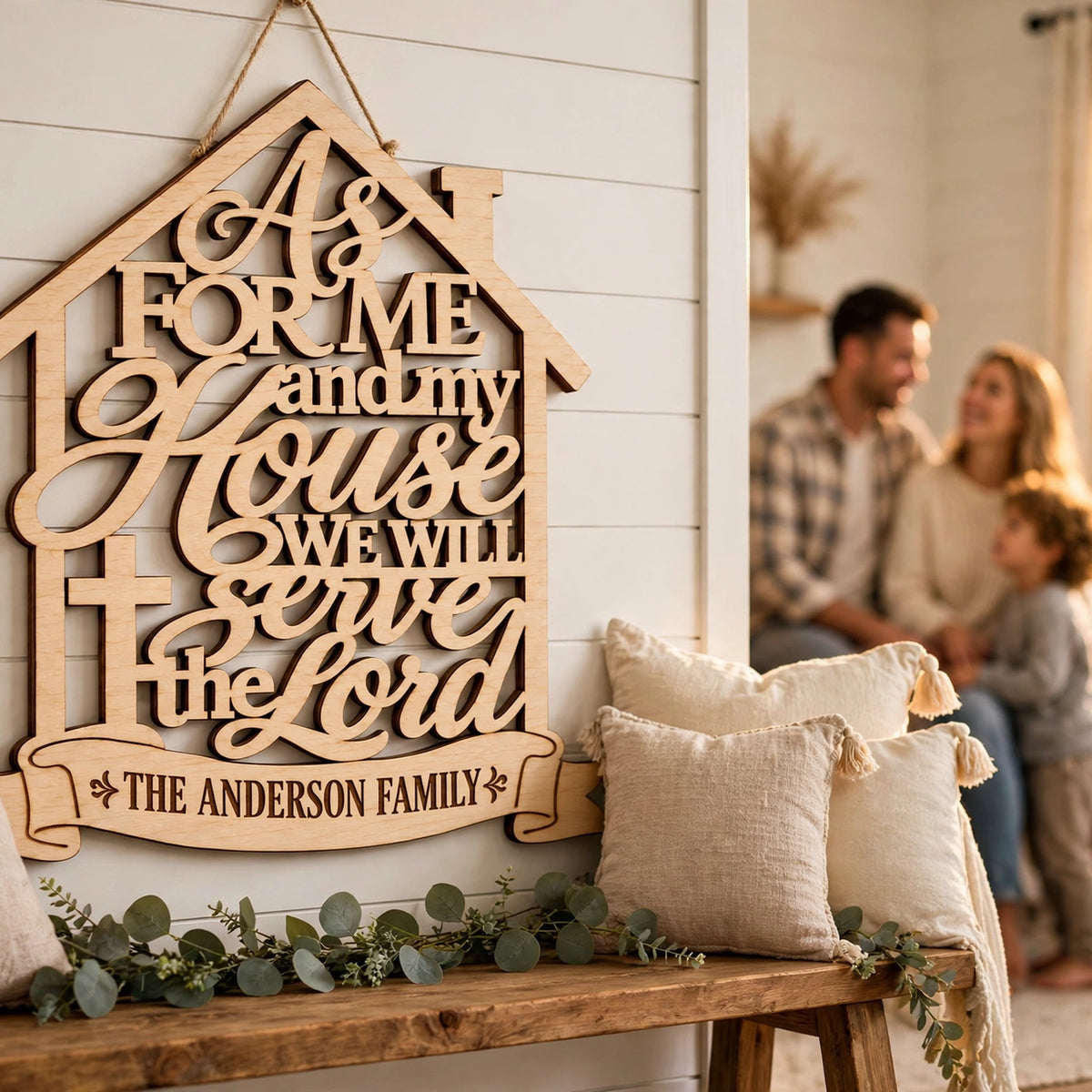 Personalized Family Name House Sign | Joshua 24:15 Christian Laser Cut File (Digital Download)