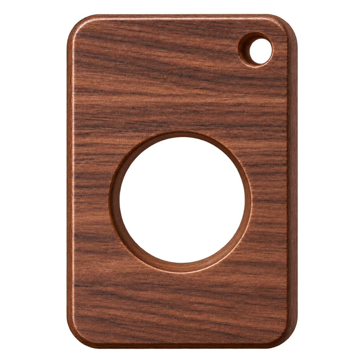 Smooth premium walnut single-piece case front, with circular AirTag opening