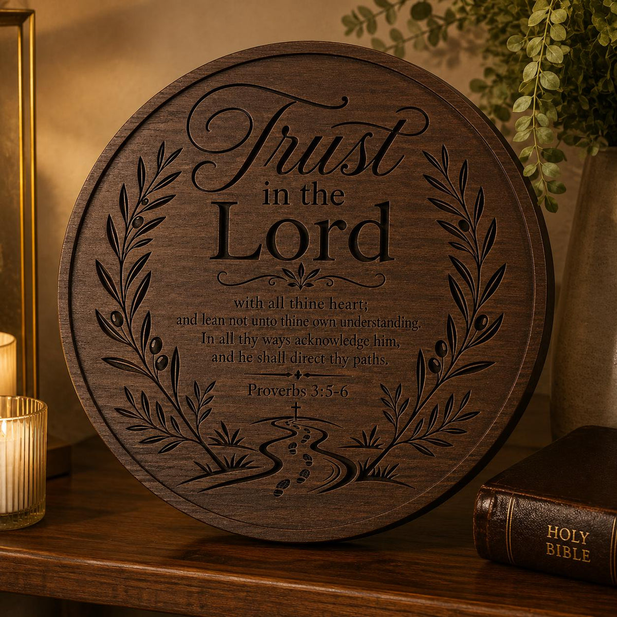 Trust in the Lord Svg, Proverbs 3:5-6 Christian Wall Art, Bible Verse Laser Engraving File for LightBurn Cricut