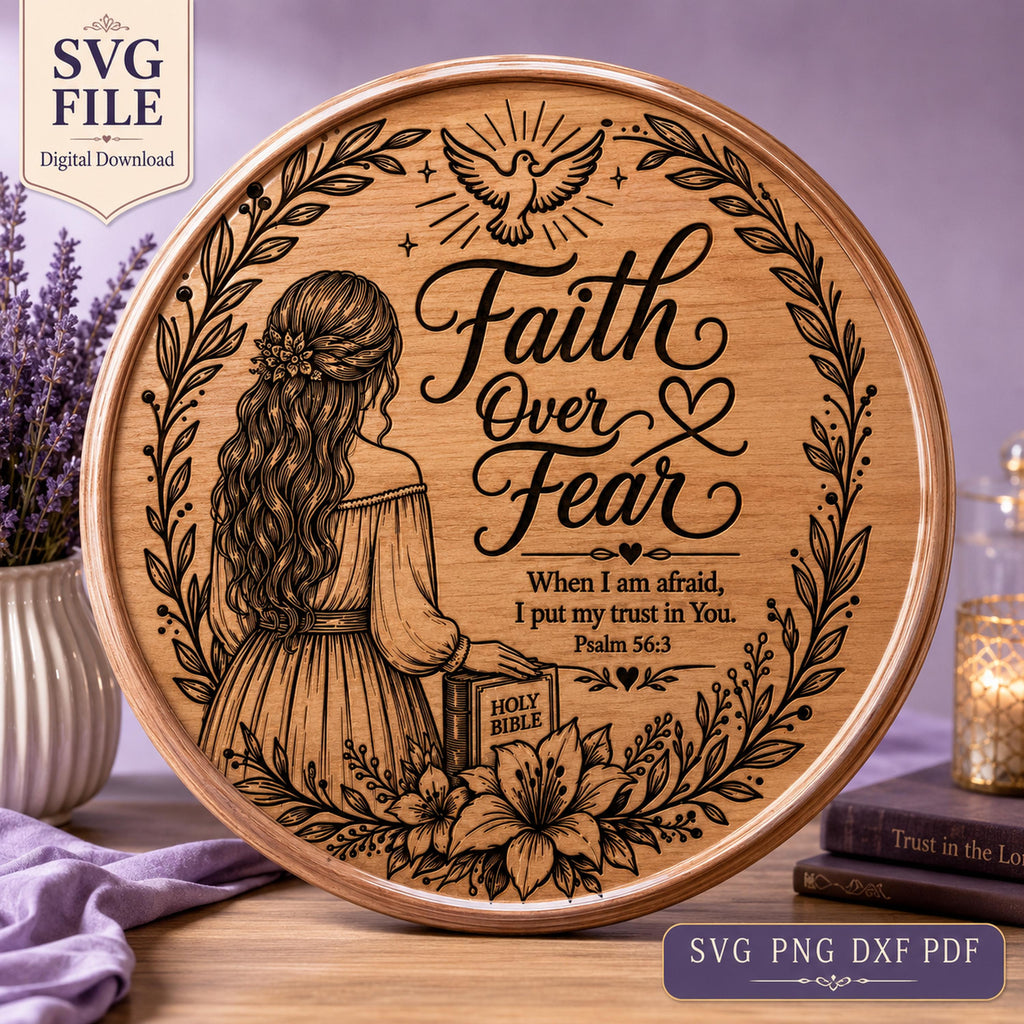 Faith Over Fear Christian Wall Art SVG, Psalm 56:3 Laser Engraving File