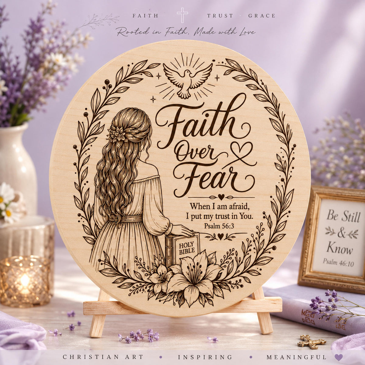 Faith Over Fear Christian Wall Art SVG, Psalm 56:3 Laser Engraving File