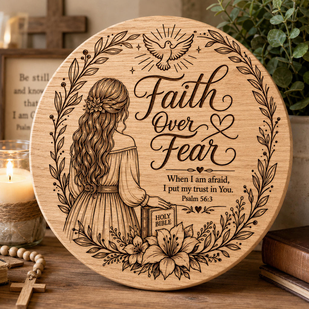 Faith Over Fear Christian Wall Art SVG, Psalm 56:3 Laser Engraving File