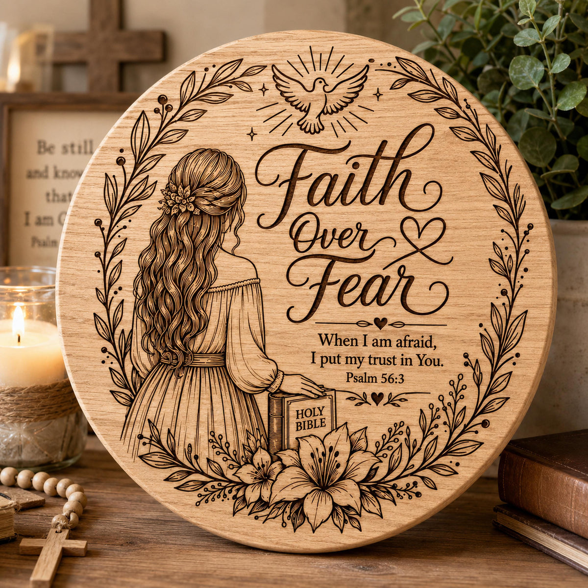 Faith Over Fear Christian Wall Art SVG, Psalm 56:3 Laser Engraving File