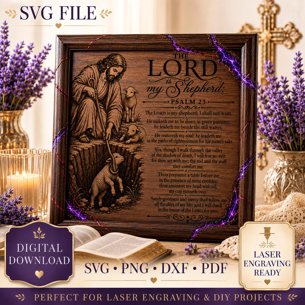 Psalm 23 SVG Good Shepherd Rescuing a Lost Lamb