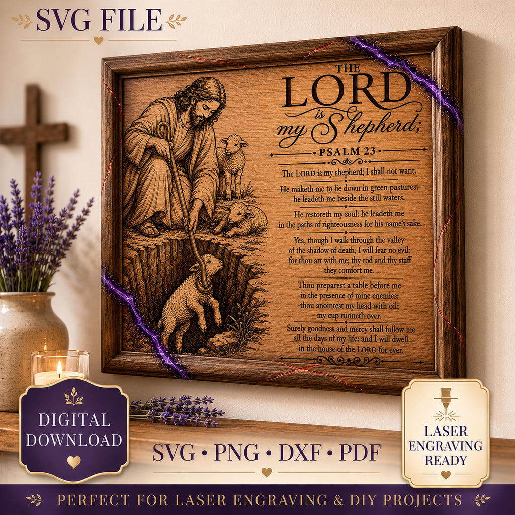 Psalm 23 SVG Good Shepherd Rescuing a Lost Lamb