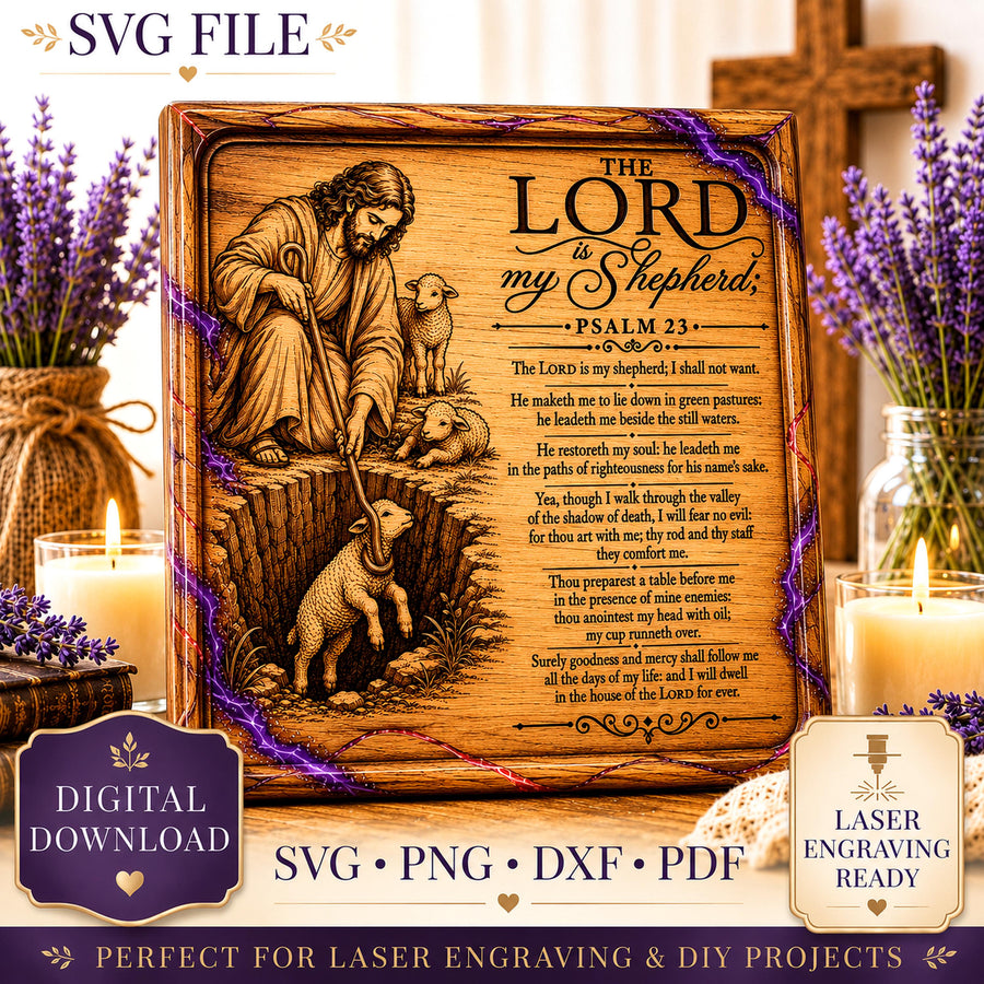 Psalm 23 SVG Good Shepherd Rescuing a Lost Lamb