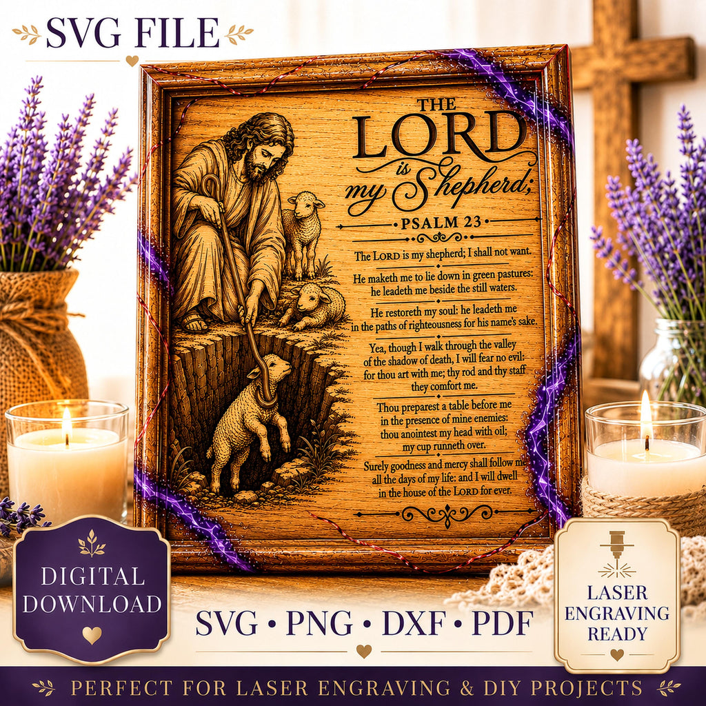 Psalm 23 SVG Good Shepherd Rescuing a Lost Lamb