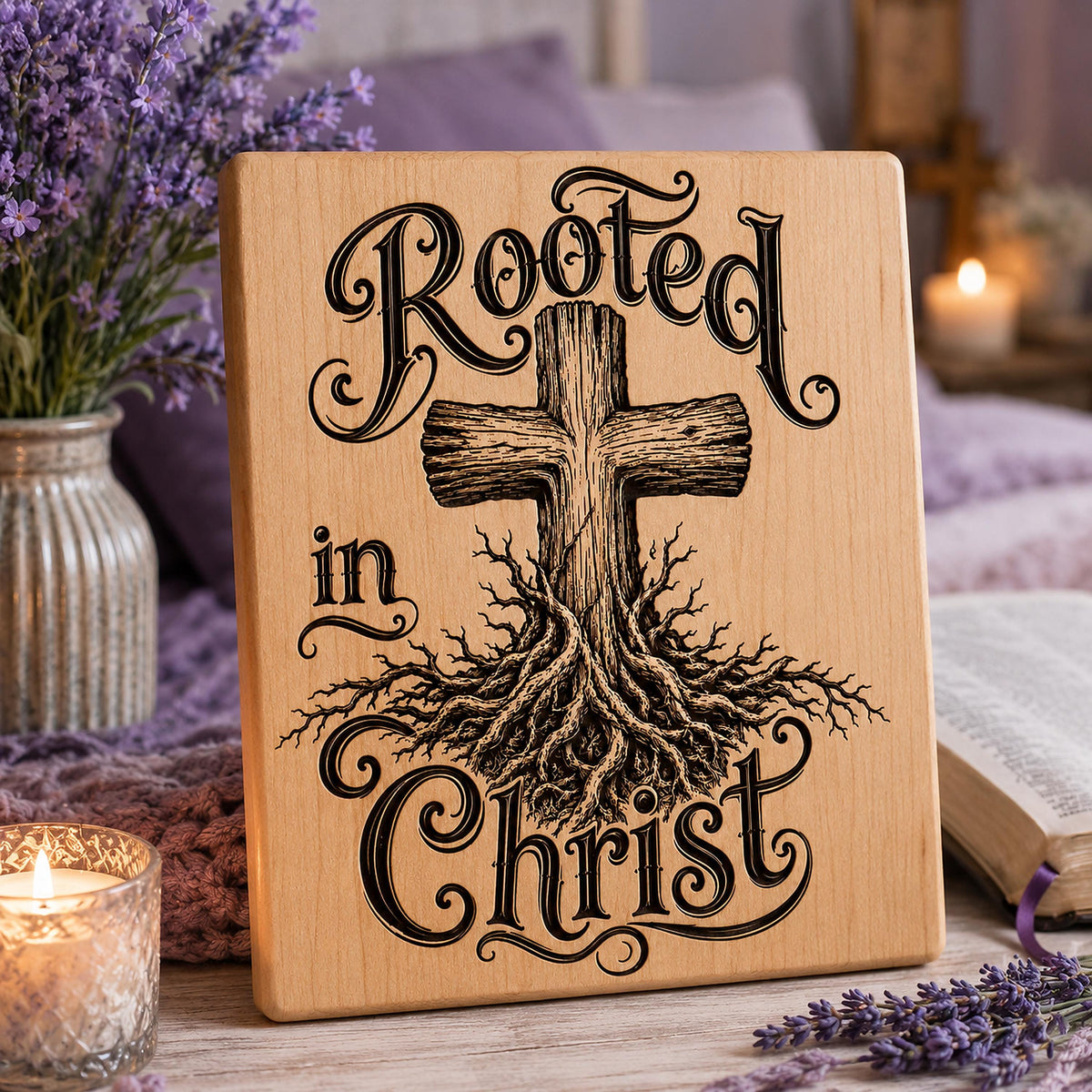 Rooted in Christ SVG, Christian Cross Laser Engraving File