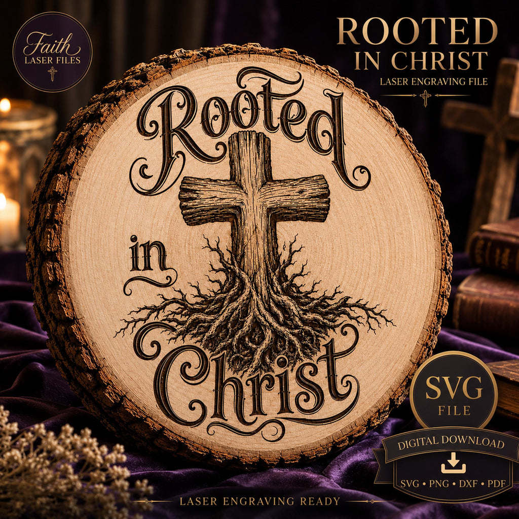 Rooted in Christ SVG, Christian Cross Laser Engraving File