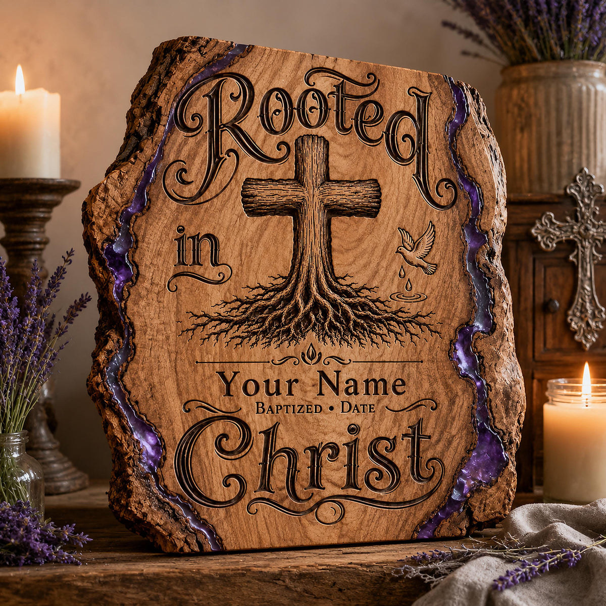 Personalized Baptism SVG, Rooted in Christ Cross Laser File