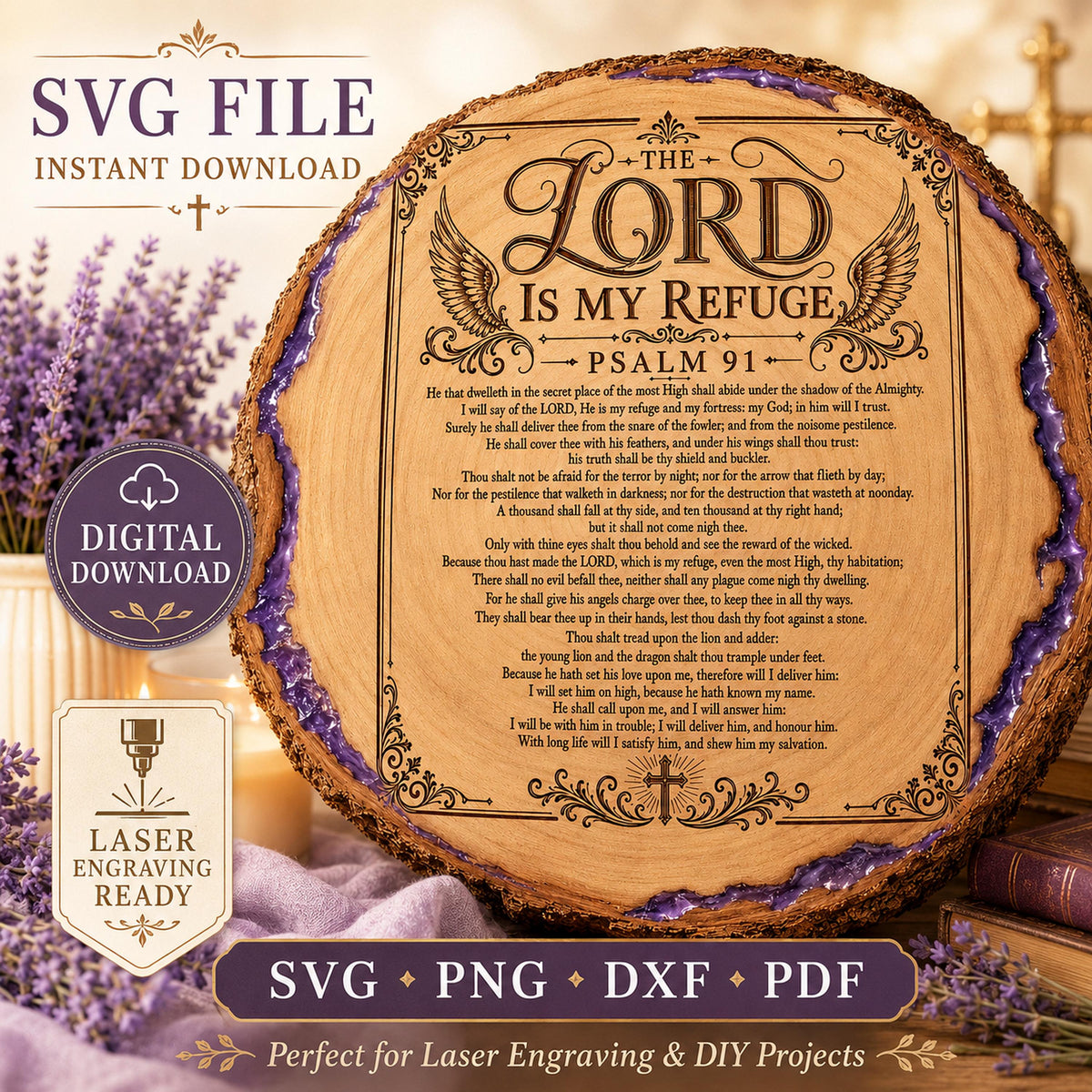 Psalm 91 SVG, Full KJV Protection Prayer Laser Engraving File