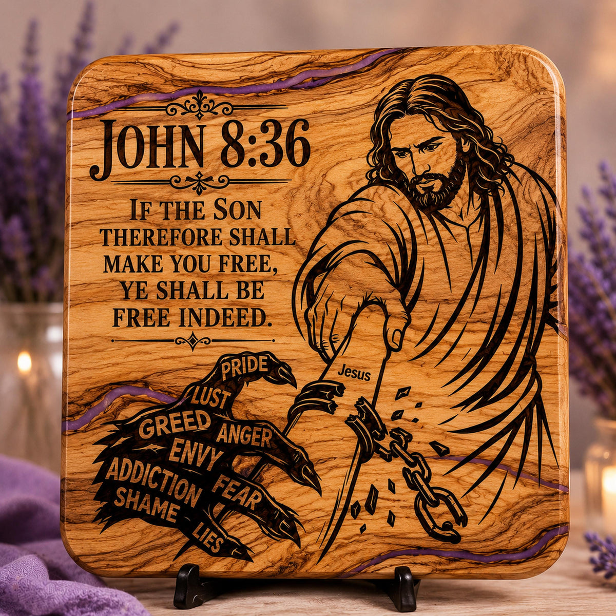 Jesus Freedom SVG, John 8:36 Bible Verse, Free Indeed Christian Wall Art, Addiction Recovery Laser Engraving File