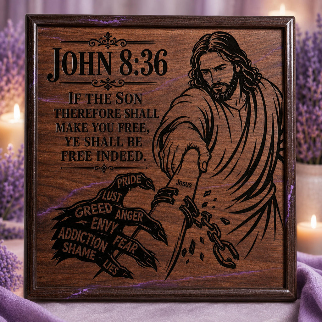 Jesus Freedom SVG, John 8:36 Bible Verse, Free Indeed Christian Wall Art, Addiction Recovery Laser Engraving File