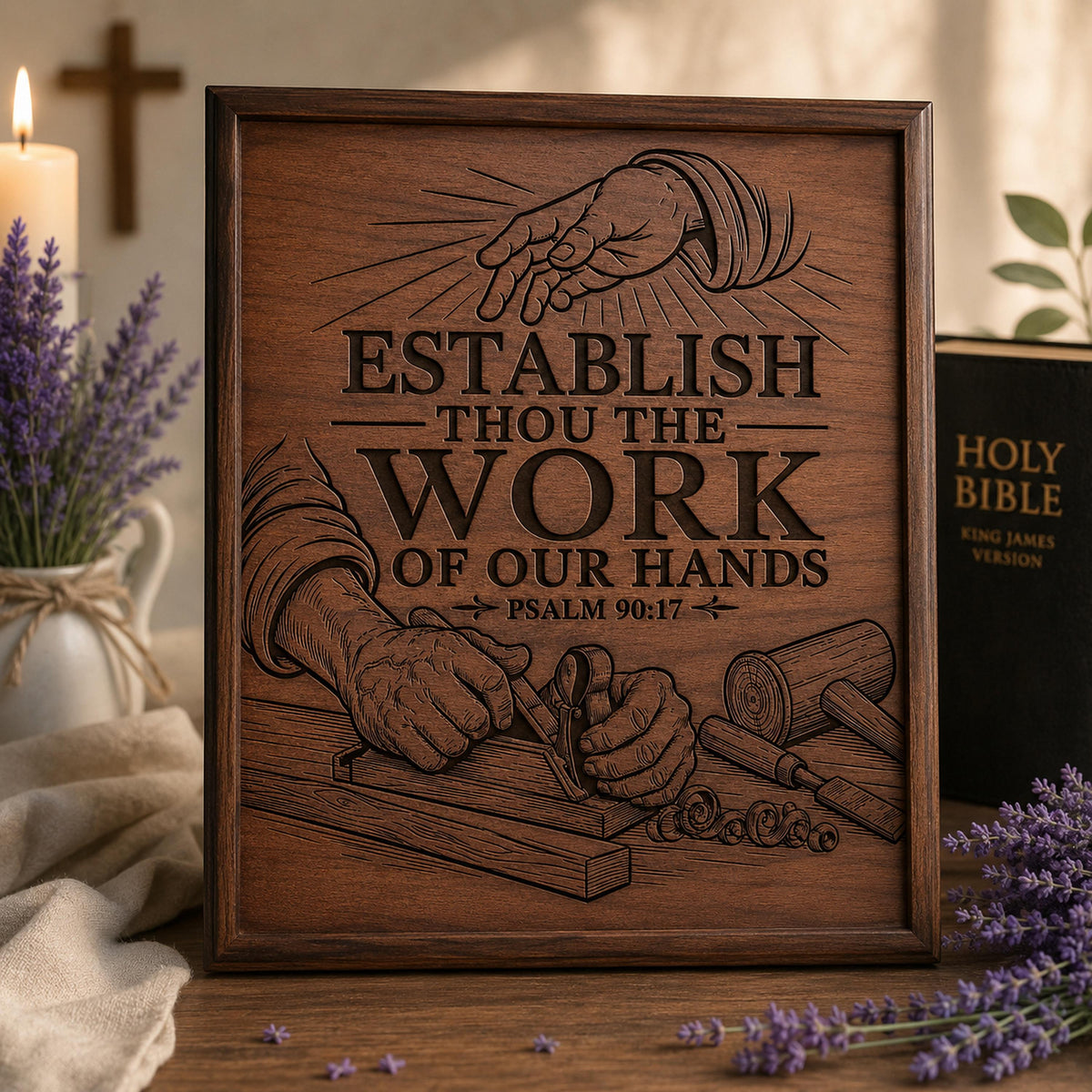 Psalm 90:17 Laser Engraving File, Christian Carpenter Workshop Sign (Digital Download)