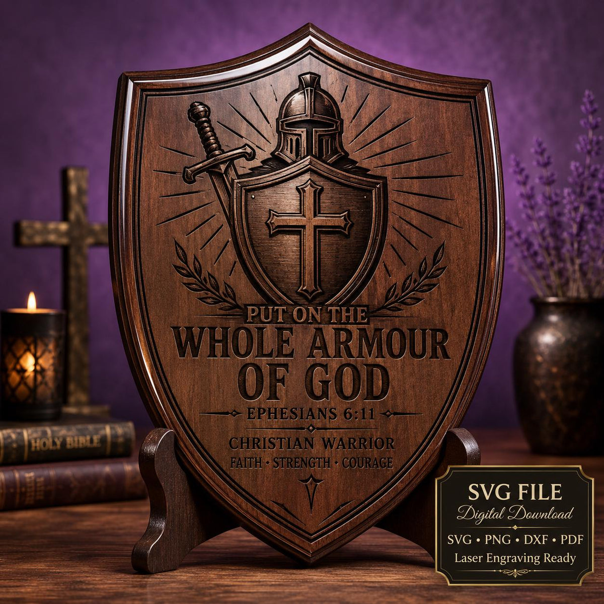 Ephesians 6:11 SVG, Whole Armour of God Warrior Shield, Christian Laser Engraving File
