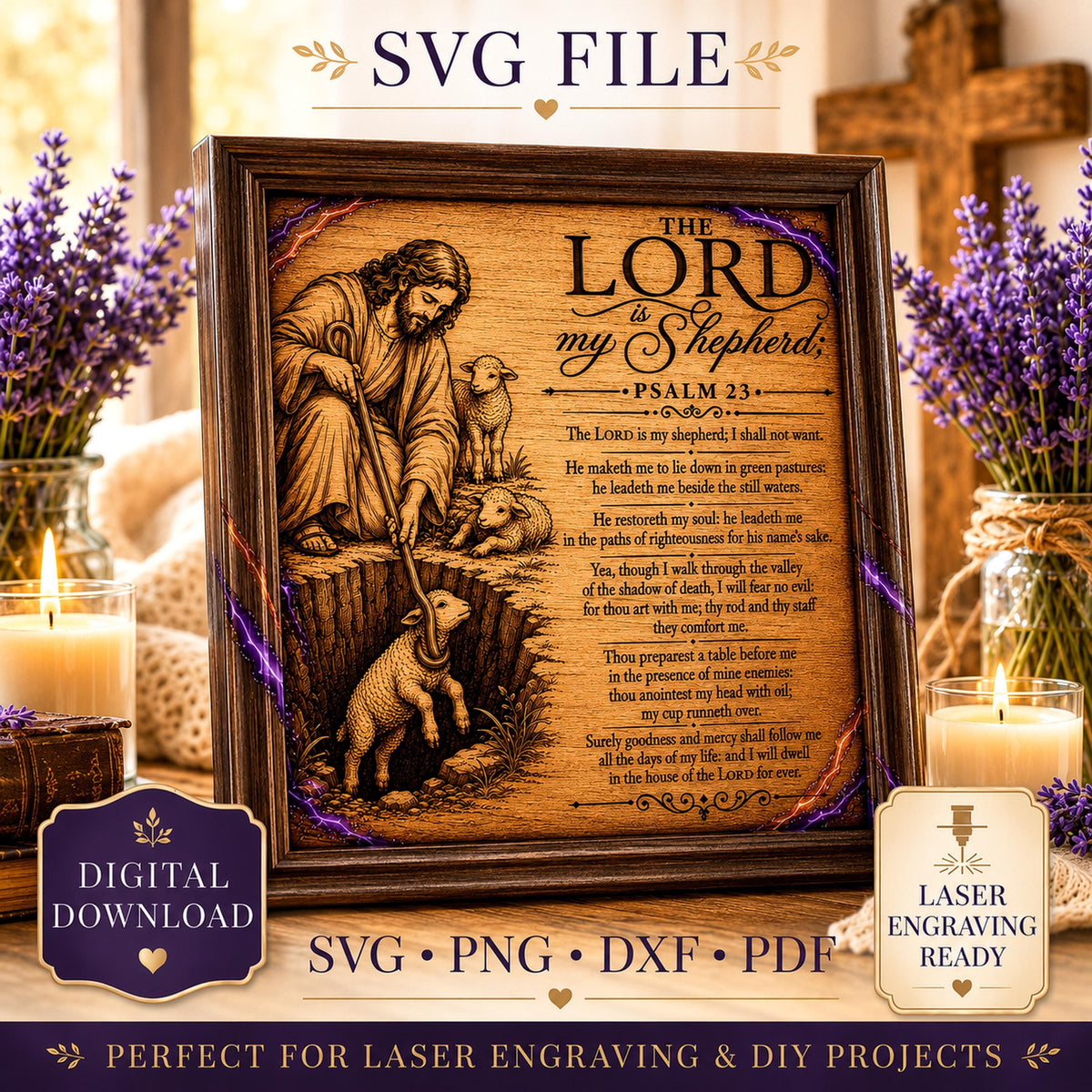 Psalm 23 SVG Good Shepherd Rescuing a Lost Lamb