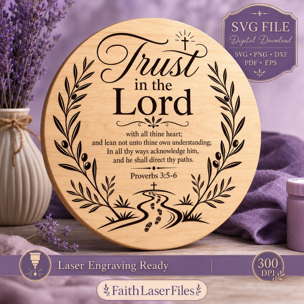 Trust in the Lord Svg, Proverbs 3:5-6 Christian Wall Art, Bible Verse Laser Engraving File for LightBurn Cricut
