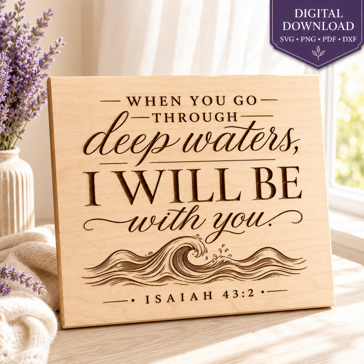 Isaiah 43:2 SVG, Through Deep Waters Bible Verse, Christian Encouragement Gift, Laser Engraving File