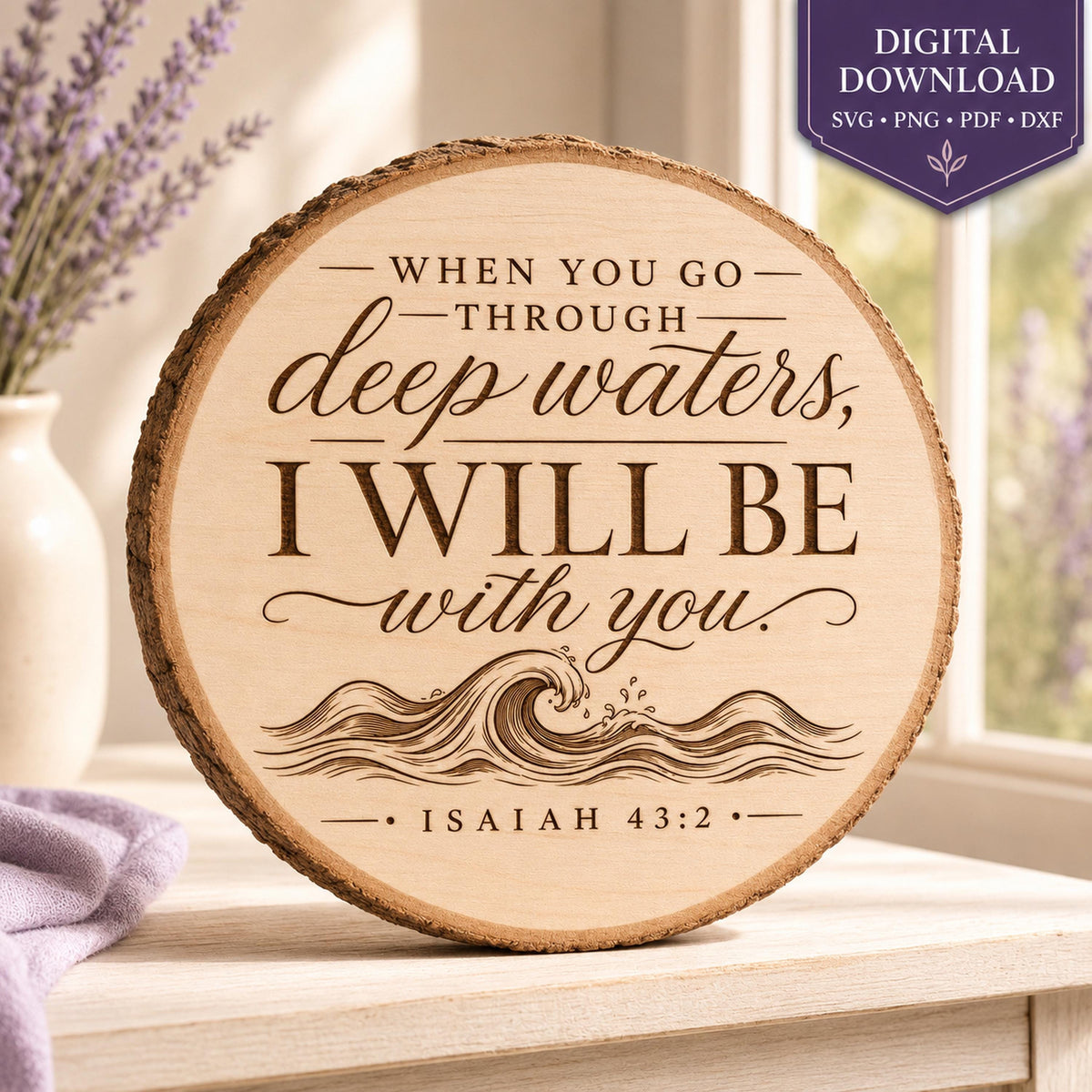 Isaiah 43:2 SVG, Through Deep Waters Bible Verse, Christian Encouragement Gift, Laser Engraving File