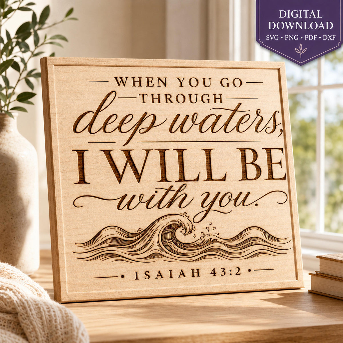 Isaiah 43:2 SVG, Through Deep Waters Bible Verse, Christian Encouragement Gift, Laser Engraving File