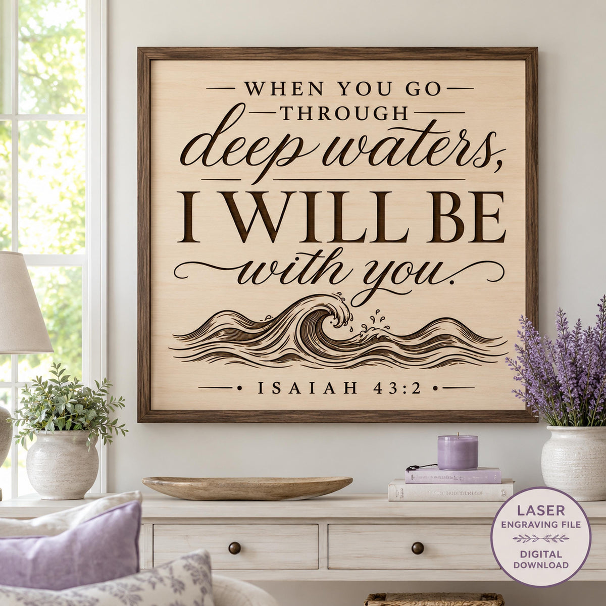 Isaiah 43:2 SVG, Through Deep Waters Bible Verse, Christian Encouragement Gift, Laser Engraving File