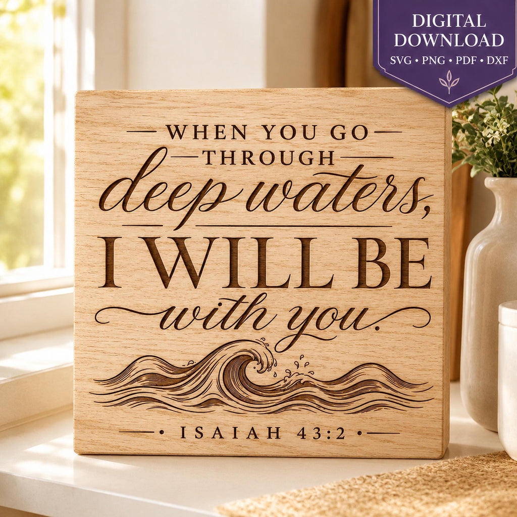 Isaiah 43:2 SVG, Through Deep Waters Bible Verse, Christian Encouragement Gift, Laser Engraving File