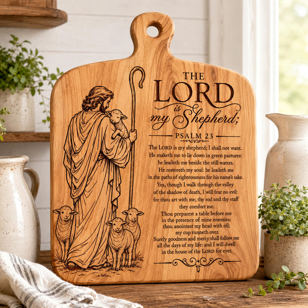 Psalm 23 SVG Shepherd and Three Sheep Full Verse Design