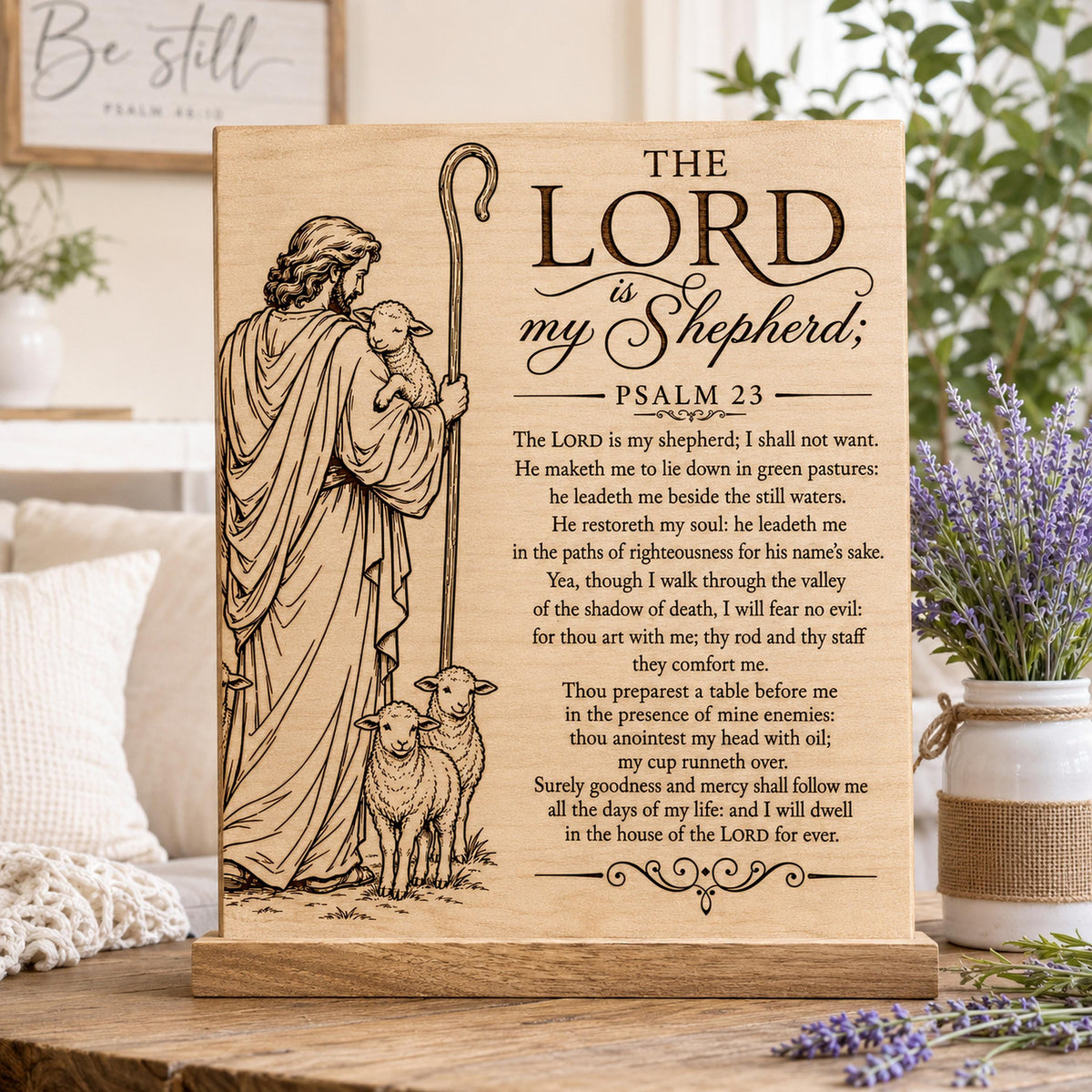 Psalm 23 SVG Shepherd and Three Sheep Full Verse Design