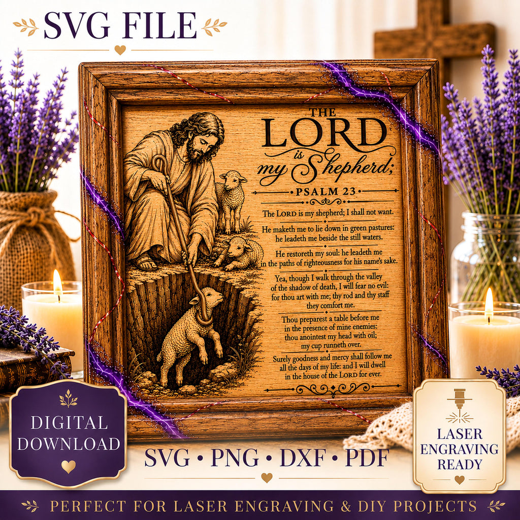 Psalm 23 SVG Good Shepherd Rescuing a Lost Lamb