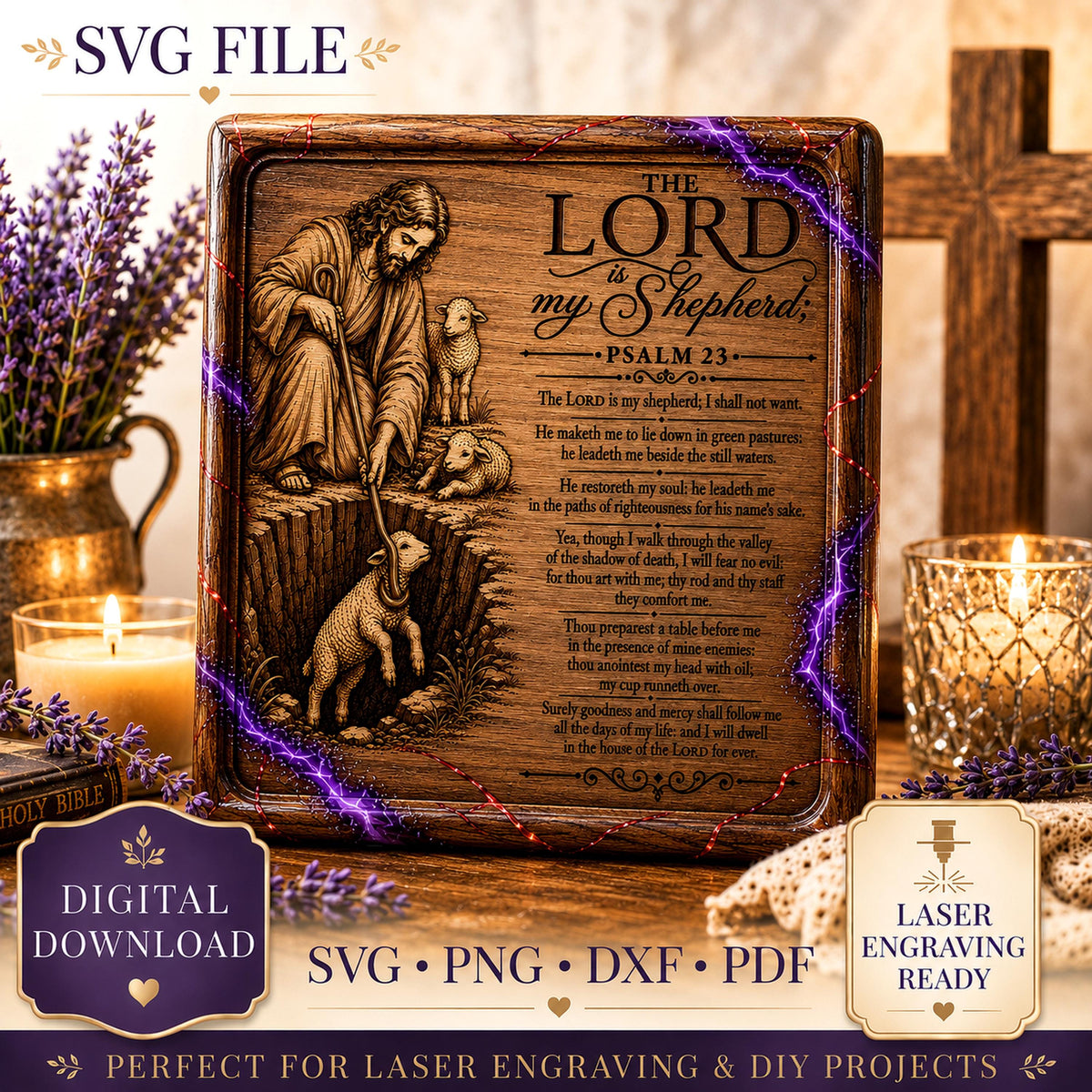Psalm 23 SVG Good Shepherd Rescuing a Lost Lamb