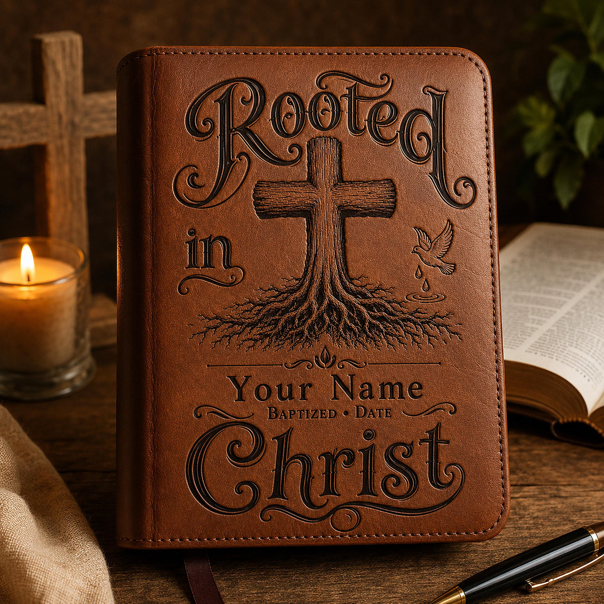 Personalized Baptism SVG, Rooted in Christ Cross Laser File