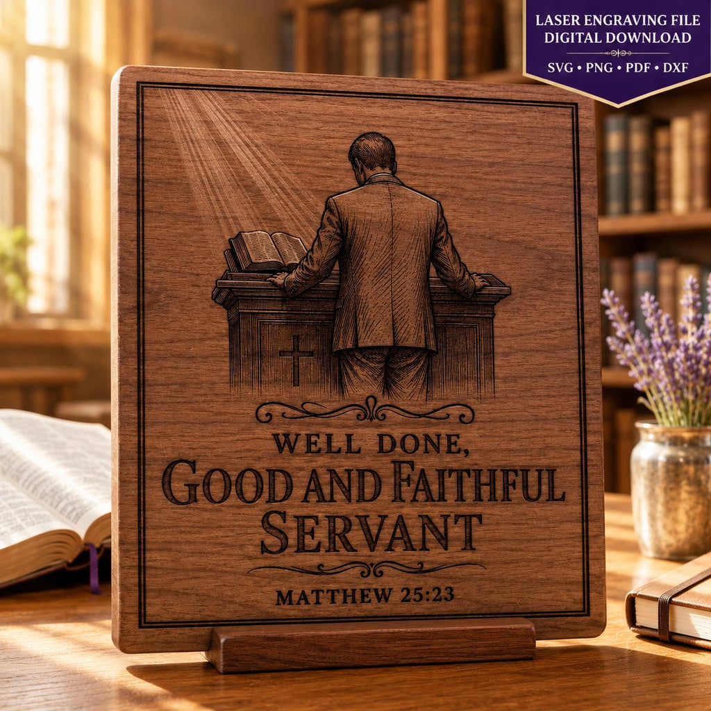 Matthew 25:23 Pastor Appreciation SVG Well Done Good and Faithful Servant Laser Engraving File