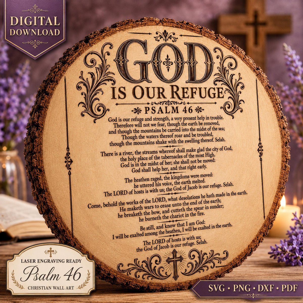 Psalm 46 SVG, Full KJV God Is Our Refuge Laser Engraving File