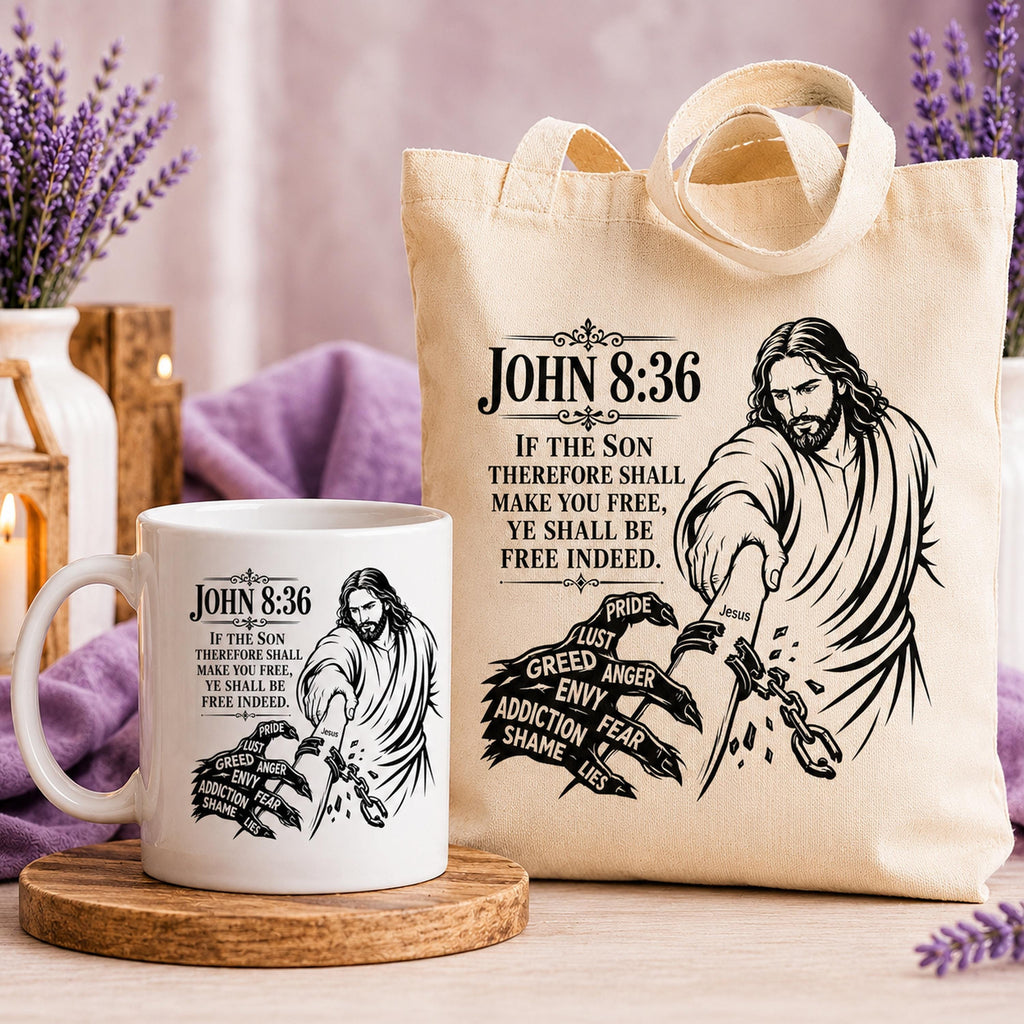 Jesus Freedom SVG, John 8:36 Bible Verse, Free Indeed Christian Wall Art, Addiction Recovery Laser Engraving File