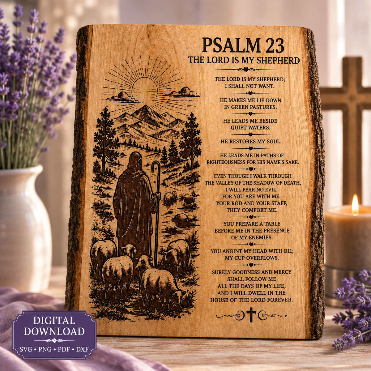 Psalm 23 SVG Laser Engraving File, Christian Shepherd Bible Verse (Digital Download)