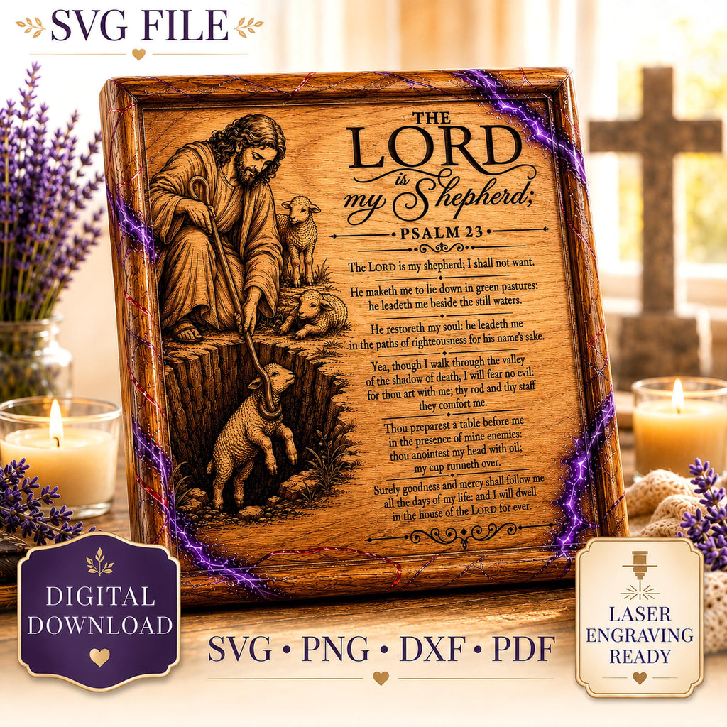 Psalm 23 SVG Good Shepherd Rescuing a Lost Lamb