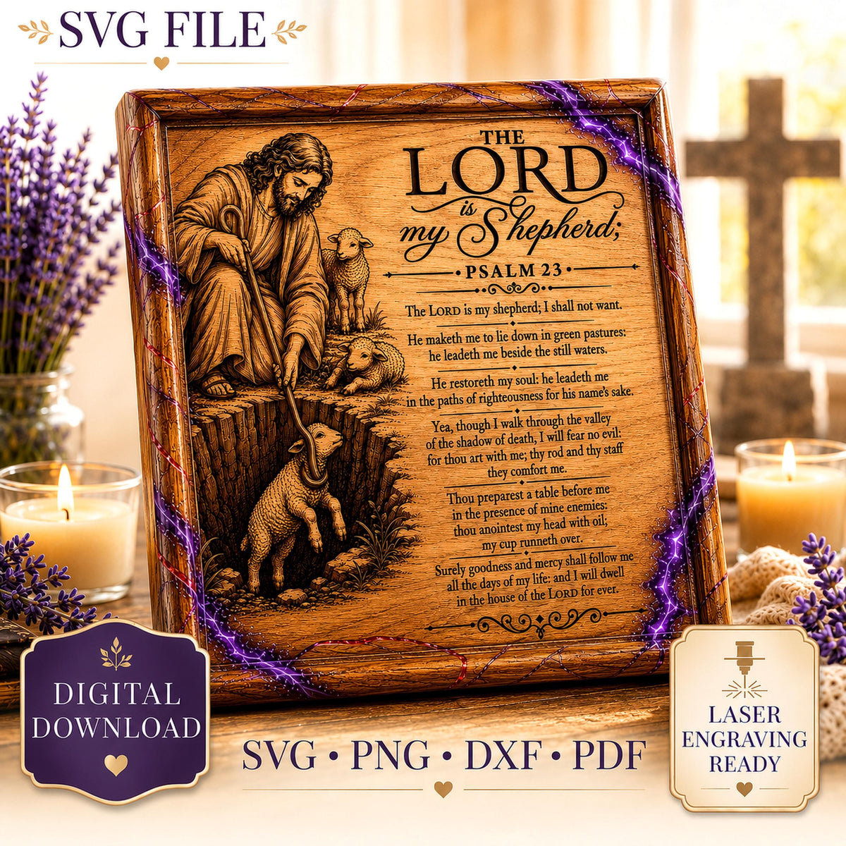 Psalm 23 SVG Good Shepherd Rescuing a Lost Lamb