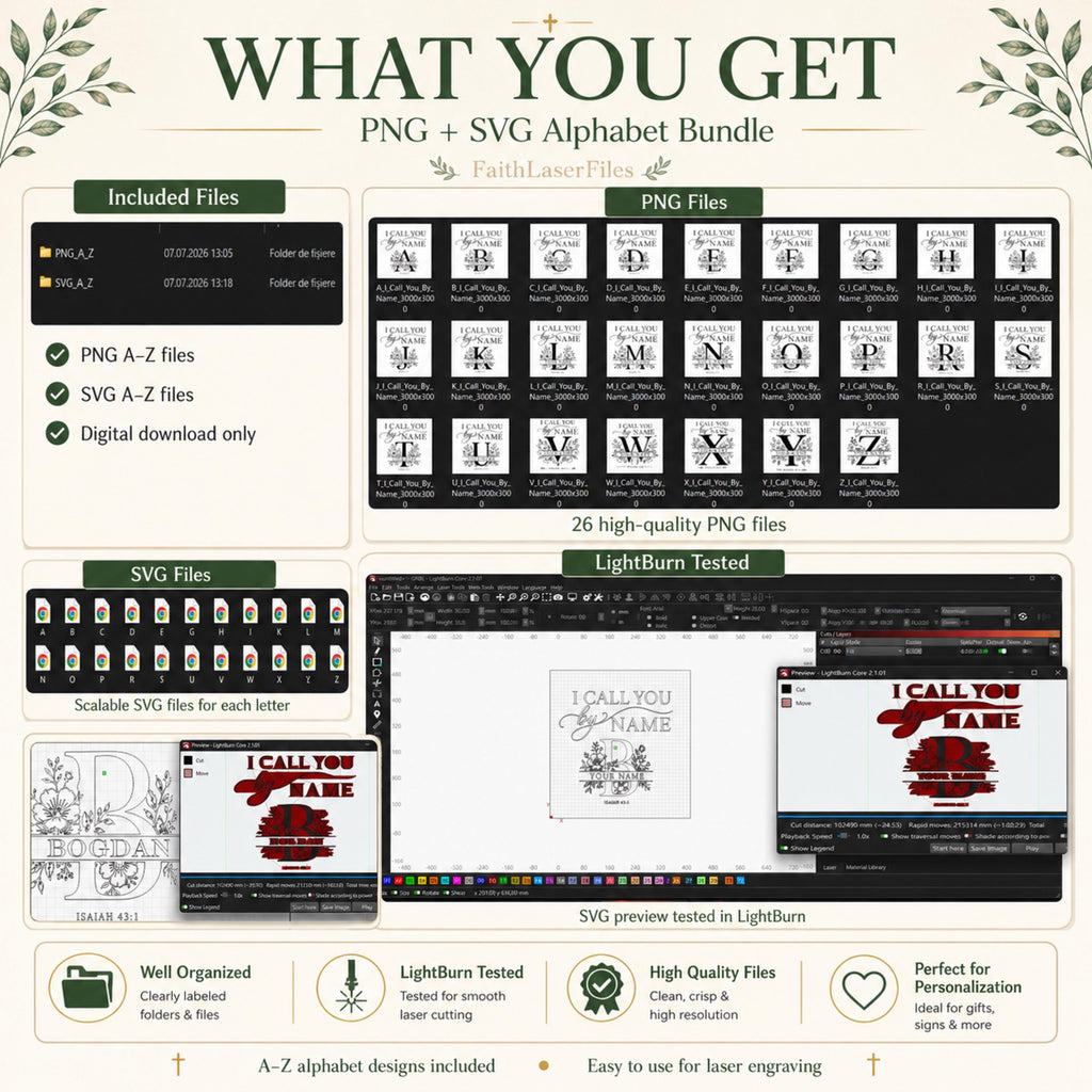 Split Monogram SVG Bundle: A-Z Floral Alphabet for Personalized Laser Engraving