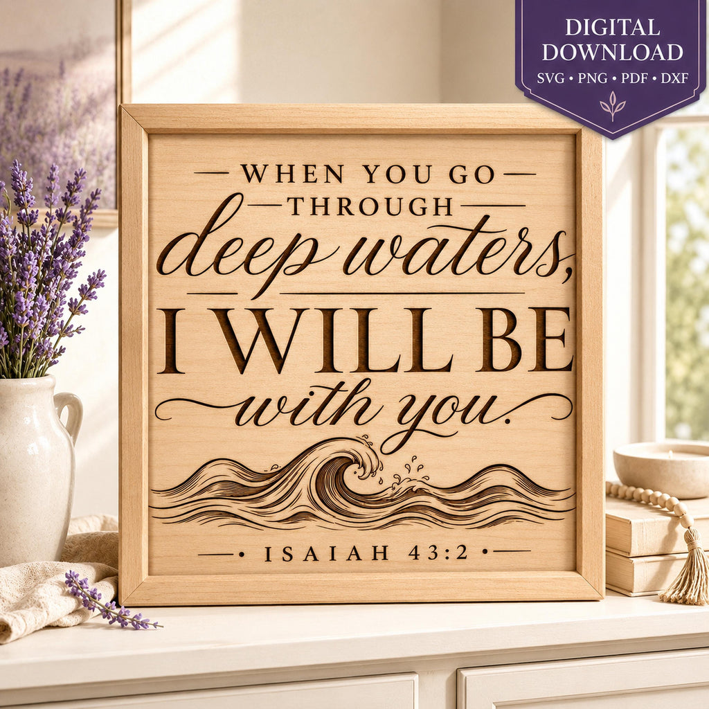 Isaiah 43:2 SVG, Through Deep Waters Bible Verse, Christian Encouragement Gift, Laser Engraving File
