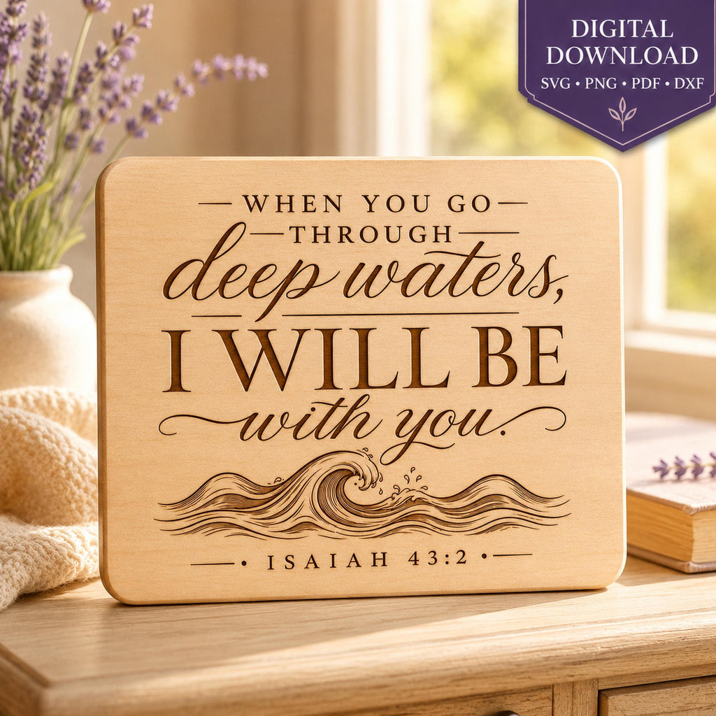 Isaiah 43:2 SVG, Through Deep Waters Bible Verse, Christian Encouragement Gift, Laser Engraving File
