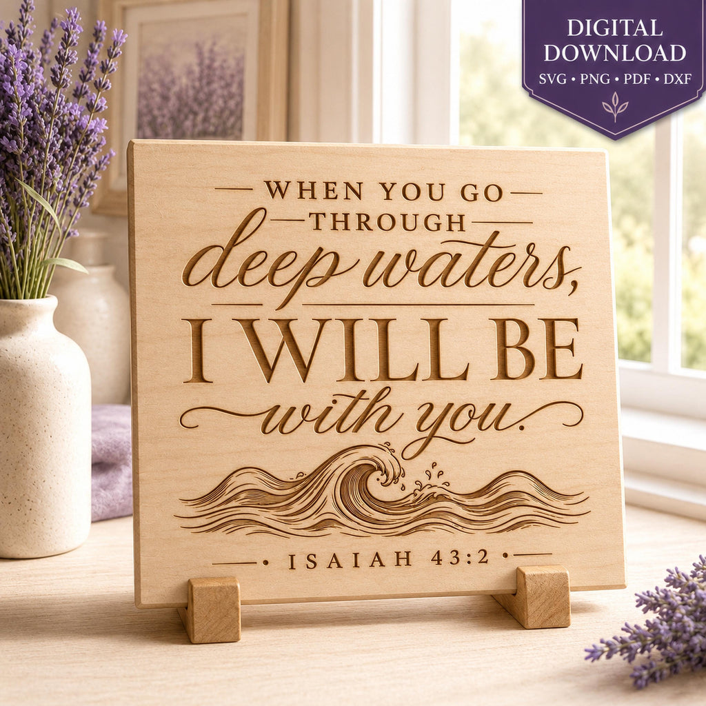 Isaiah 43:2 SVG, Through Deep Waters Bible Verse, Christian Encouragement Gift, Laser Engraving File