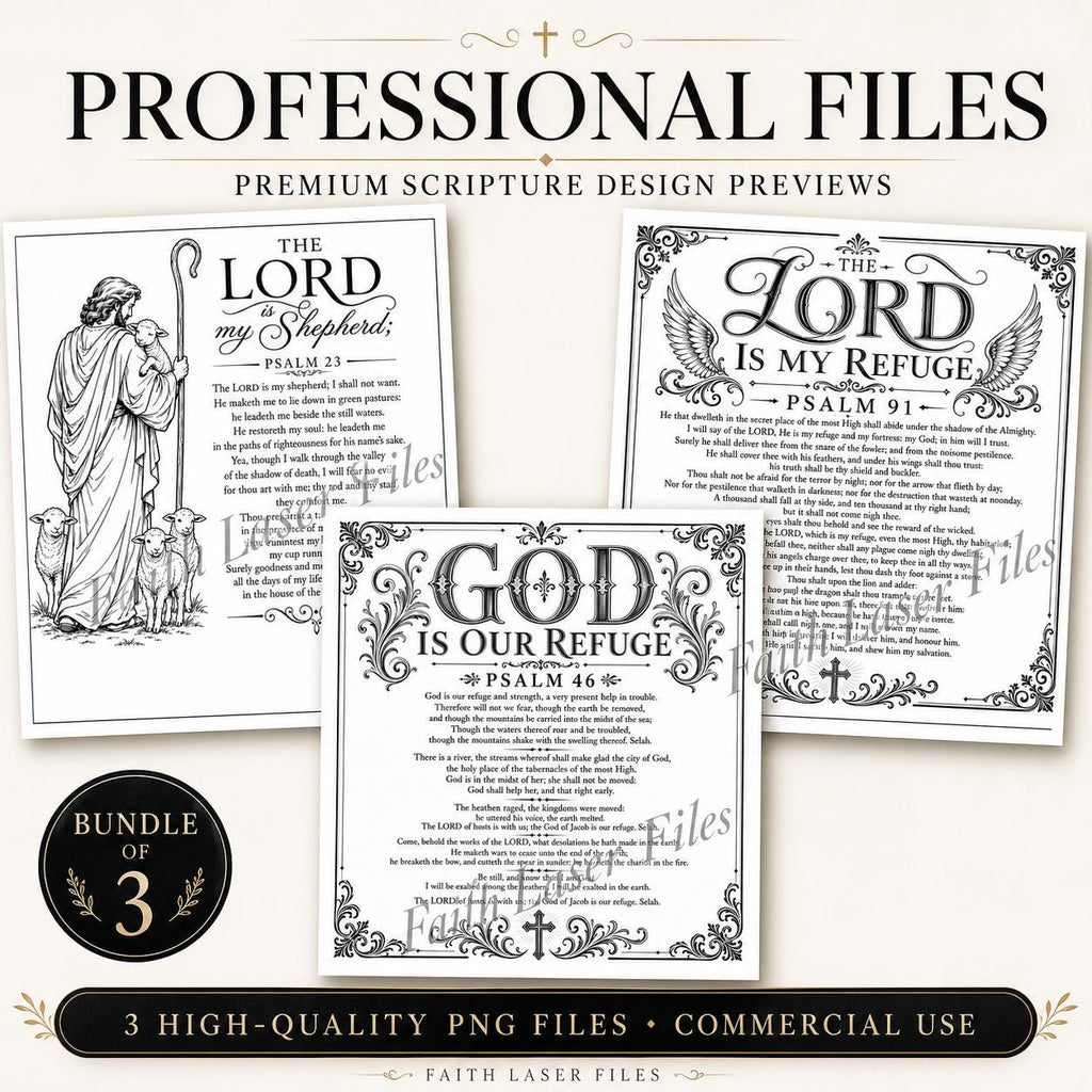 Psalm SVG Bundle, Psalms 23 46 91 Bible Verse Designs, Full Psalm Laser Engraving Files