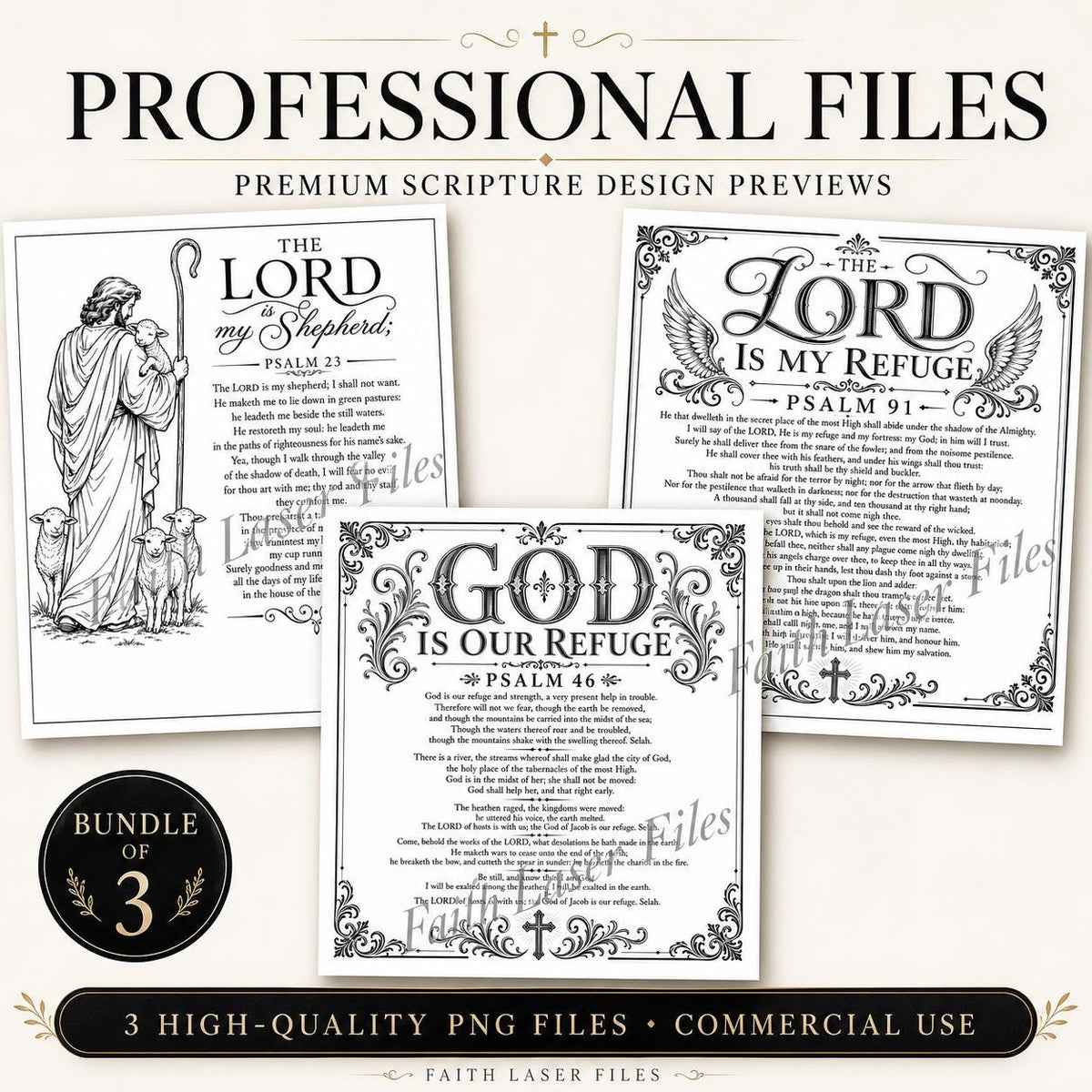 Psalm SVG Bundle, Psalms 23 46 91 Bible Verse Designs, Full Psalm Laser Engraving Files