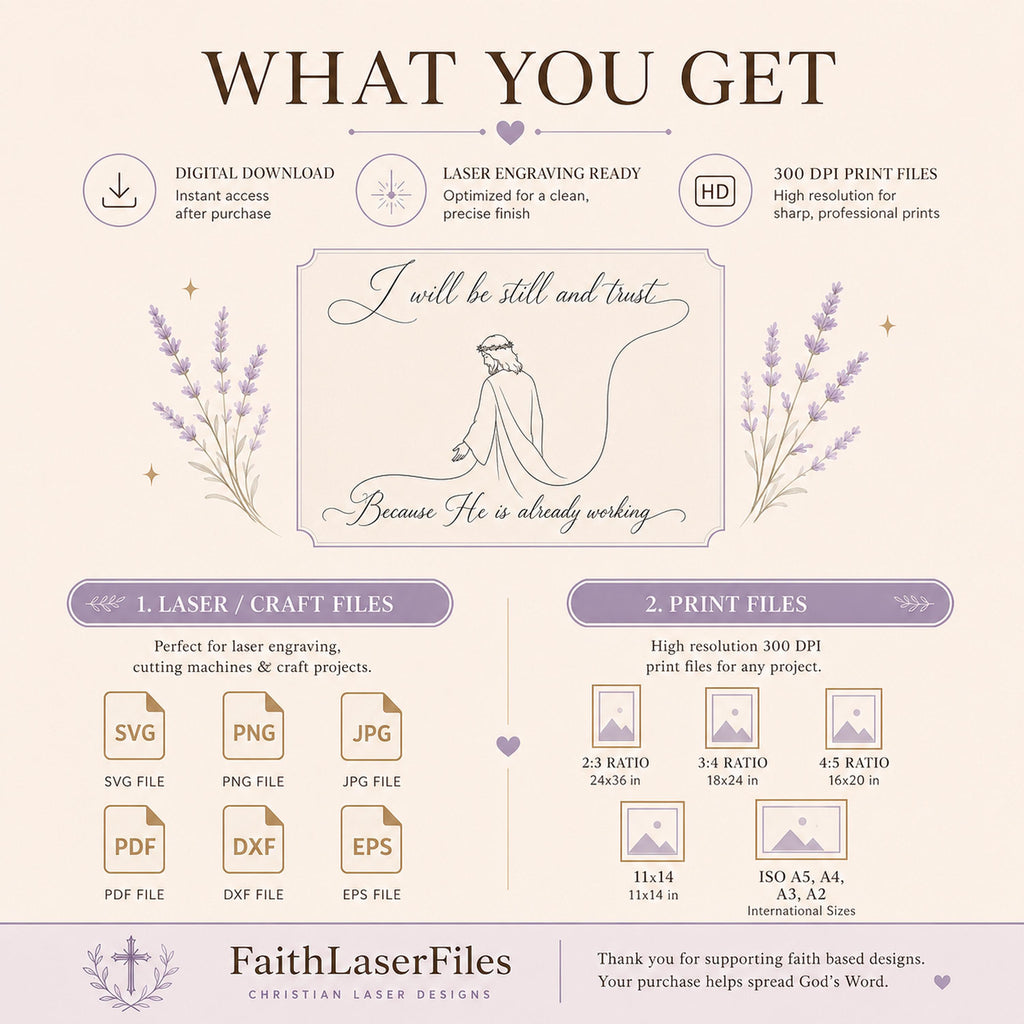 Christian Faith SVG + Printable Be Still Jesus Line Art