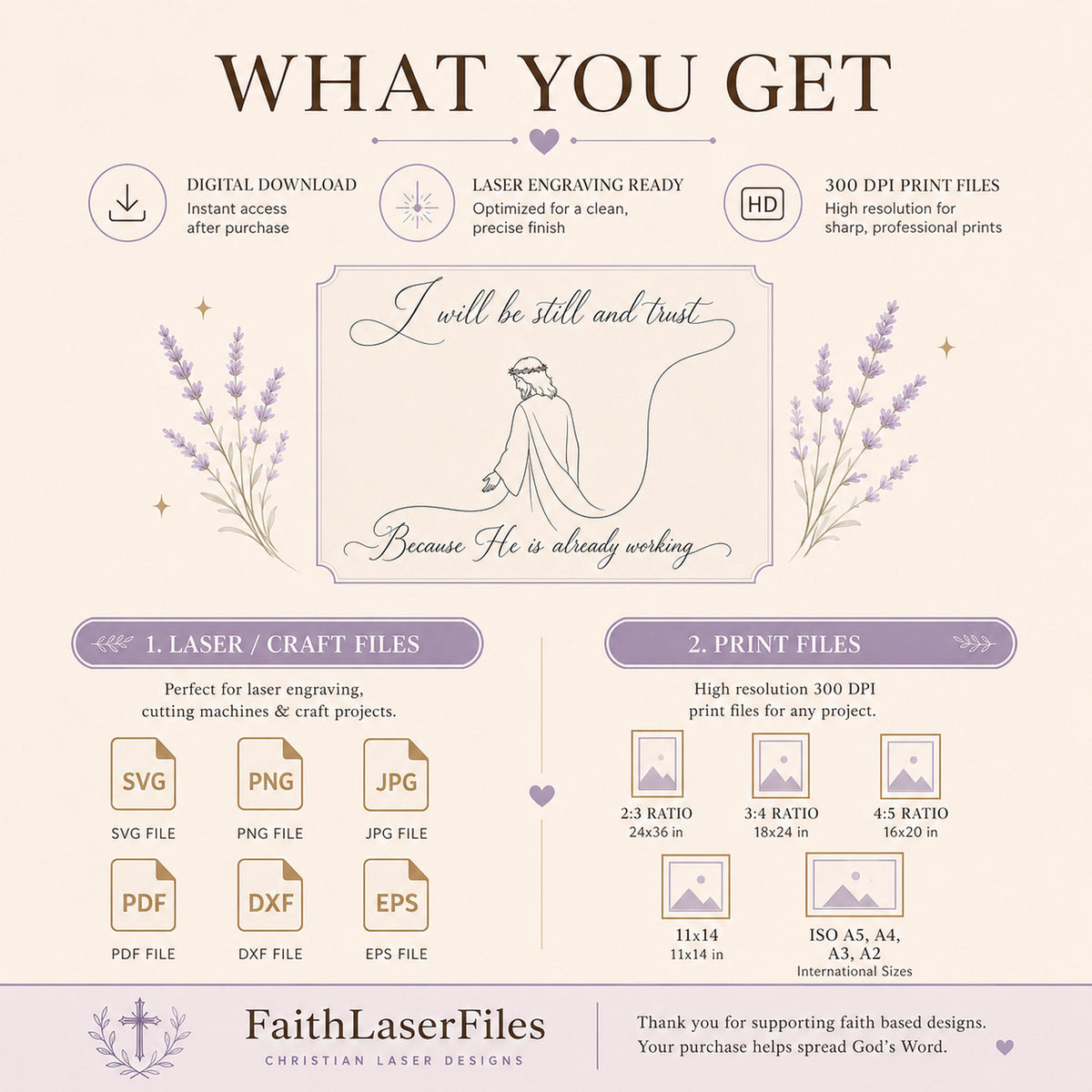 Christian Faith SVG + Printable Be Still Jesus Line Art