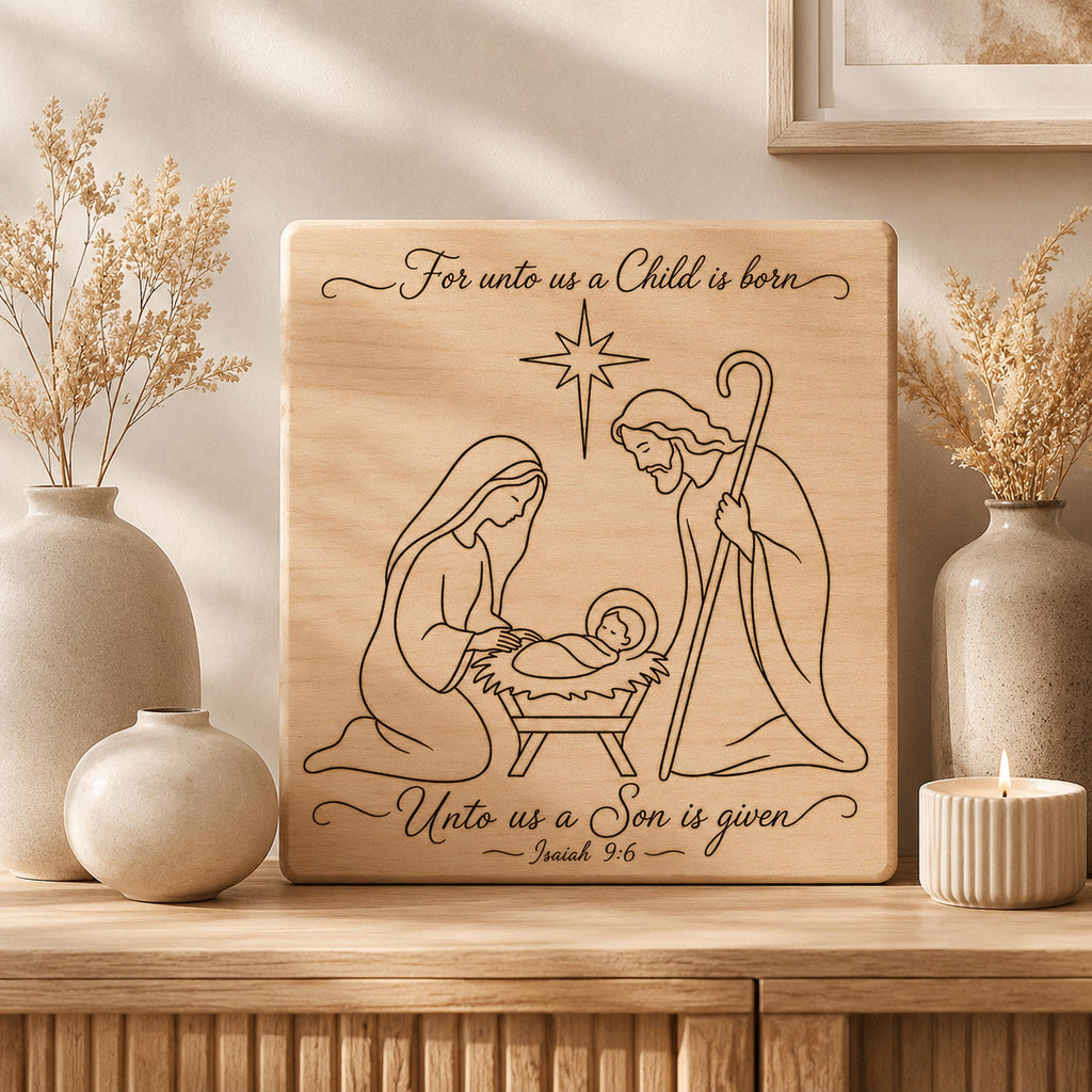 Nativity SVG, For Unto Us a Child Is Born Isaiah 9:6 Christmas Laser File