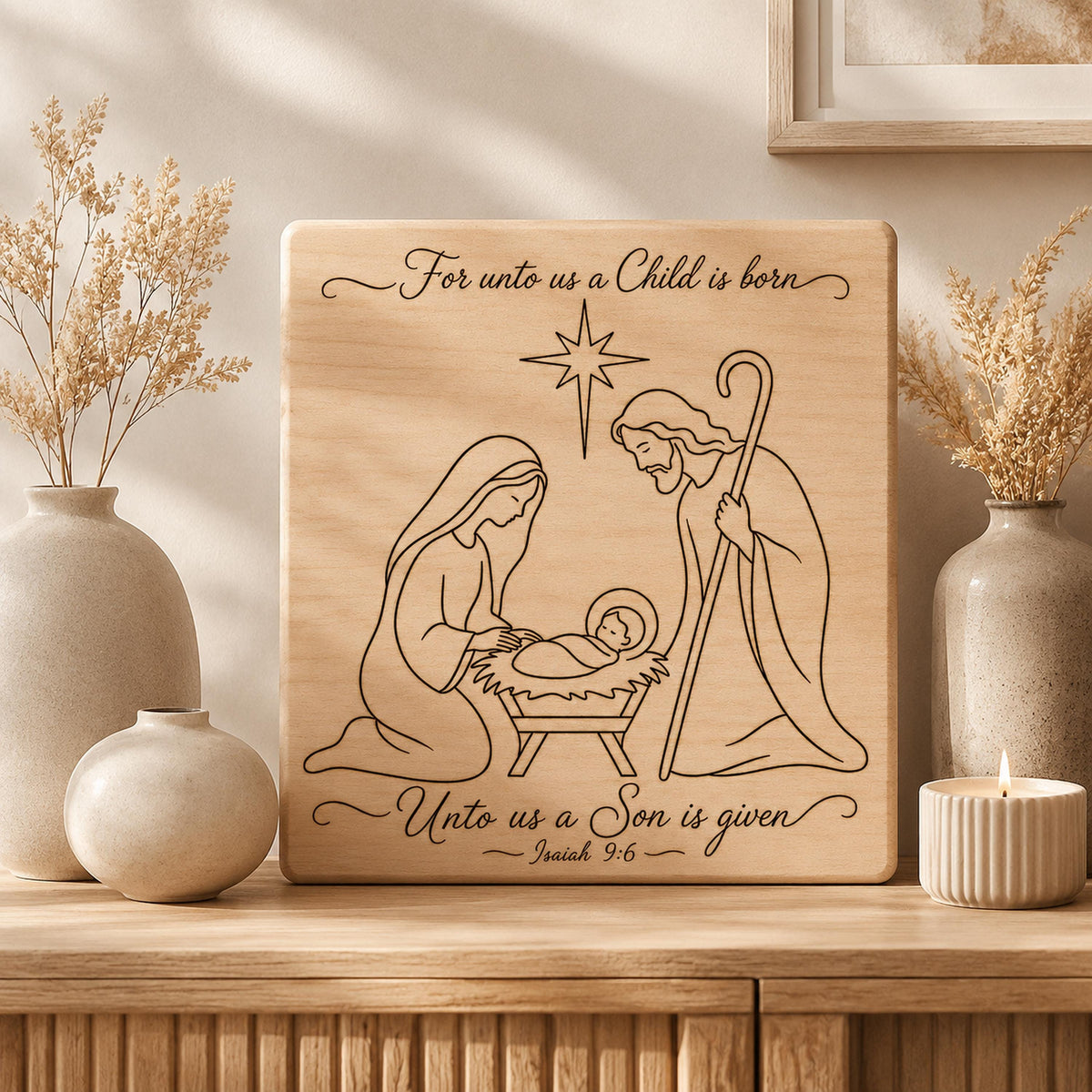 Nativity SVG, For Unto Us a Child Is Born Isaiah 9:6 Christmas Laser File