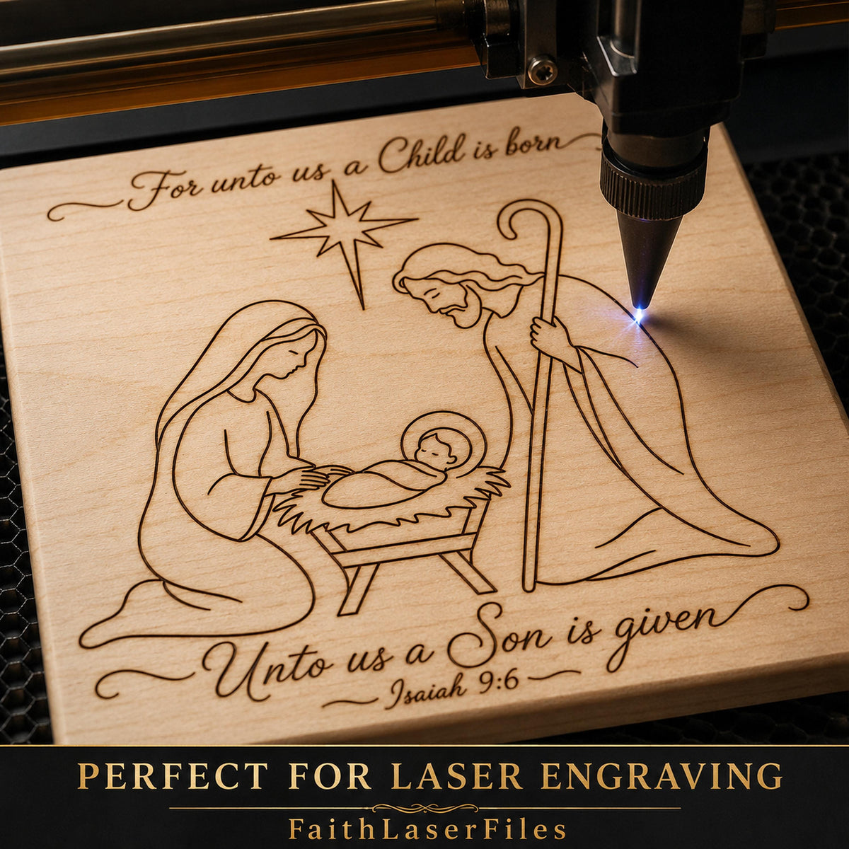Nativity SVG, For Unto Us a Child Is Born Isaiah 9:6 Christmas Laser File