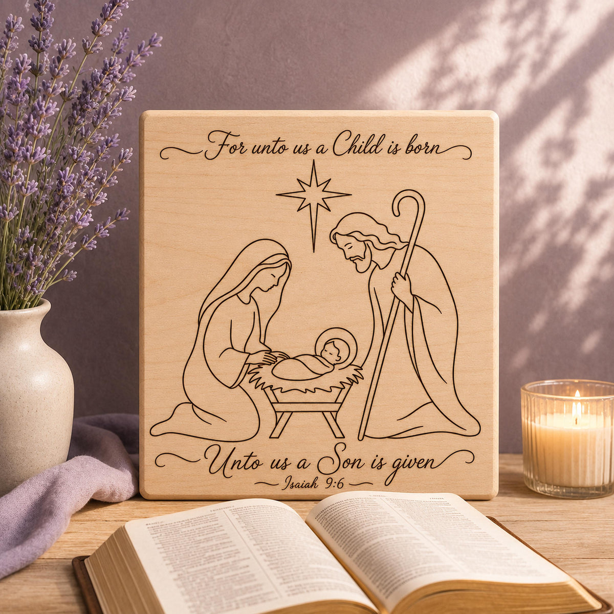 Nativity SVG, For Unto Us a Child Is Born Isaiah 9:6 Christmas Laser File